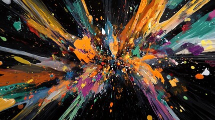 Illustration splash of colorful explode of colors on black background, watercolor paint abstract wallpaper 