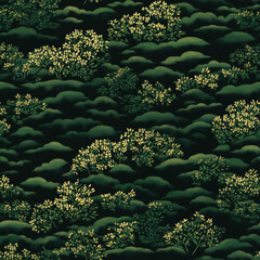 Obraz premium Seamless Japanese camouflage pattern with dark forest foliage