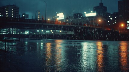 Fototapeta premium Rainy Night Cityscape Reflections City Lights