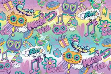 Urban print with typography in street art style. Graffiti print with text Holidays girl, winter vibes, ho-ho, grunge fir tree illustration, star, sketch heart, berries brunch spray effect. © Kseniia Koval