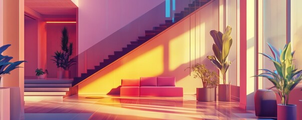 Naklejka premium Loft Home Background. Contemporary Interior Design. Generative AI.