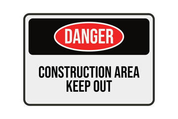 Construction area caution road sign isolated on a white background. Under construction area, keep out, and danger traffic sign. Caution and warning billboard design. Poster and sticker size road sign.