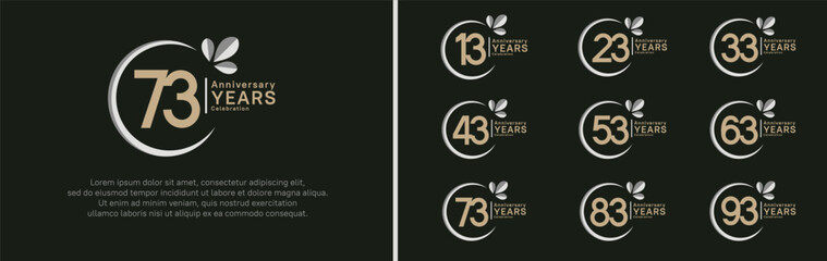 anniversary logotype set. vector design brown color with grey ring and leaf for special moment