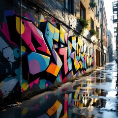 Modern Graffiti Art with Geometric Shapes