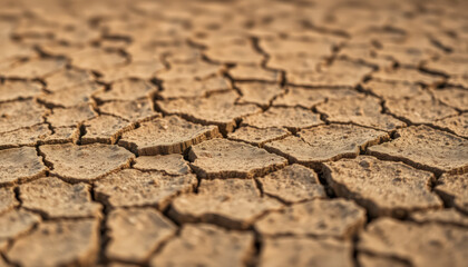 Obraz premium A close-up of cracked, dry earth in a parched landscape, highlighting environmental issues, texture, and the impact of drought on nature.