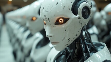 Fototapeta premium Close-up of humanoid robot with detailed facial design and glowing eyes