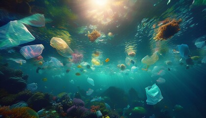 Obraz premium Plastic Pollution In Ocean - Plastic Waste Under The Ocean 