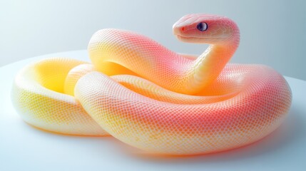 Fototapeta premium Yellow and white albino snake curled up on a white background