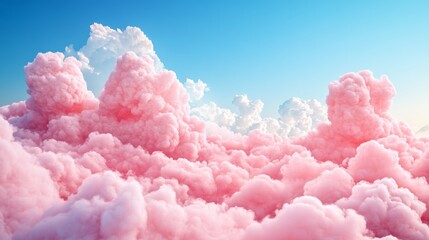 Pink fluffy clouds floating in serene blue sky