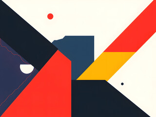 Red and blue arrow design with no signs on a wall featuring vibrant colors and a symbolic vector illustration inspired by flags and banners