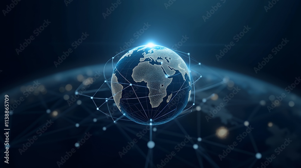 Poster a professional poster showcasing a glowing globe at the center with connecting lines symbolizing glo