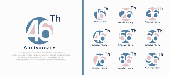 anniversary logotype set. vector design pink and blue color circle can be use for celebration moment