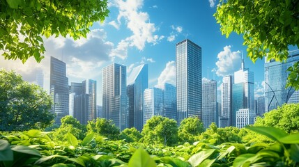 a sustainable environment, illustrating human aspirations to protect nature, cut down on carbon footprints, and build urban communities that support a green future.