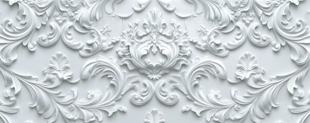 White Baroque Pattern Background. Elegant Light Decorative Wallpaper.