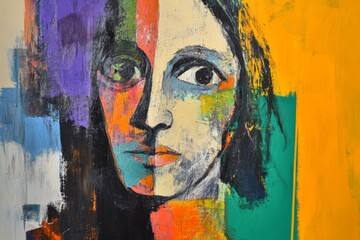 Vibrant abstract representation of a woman capturing essence and emotion in bold colors