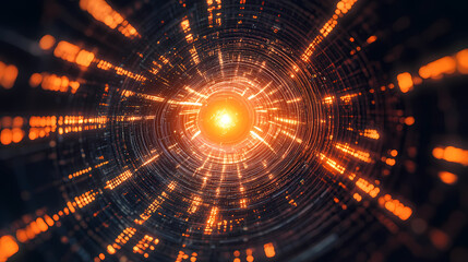 Fototapeta premium A swirling vortex of data streams merging into a central glowing point. Vortex. Illustration