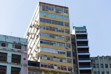 Fototapeta premium View of the facade of old buildings in the historic center of the city of Salvador, Bahia.
