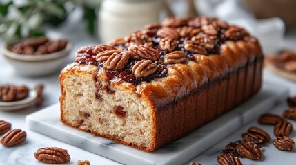 Deliciously Baked Pecan Loaf Cake Topped with Nutty Pecans and a Sweet Glaze Perfect for Celebrations, Gatherings, and Cozy Afternoons with Family and Friends