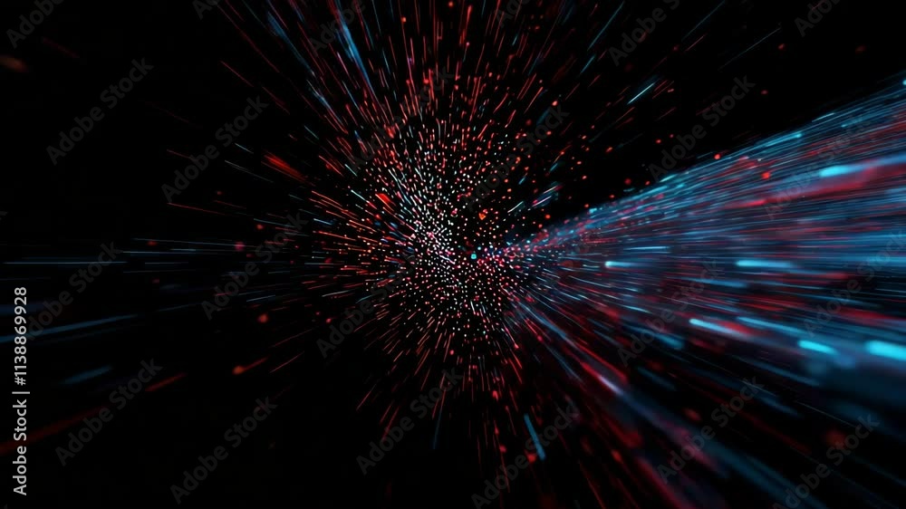 Canvas Prints red and blue particles converge towards the viewer from the center of a black background, creating a