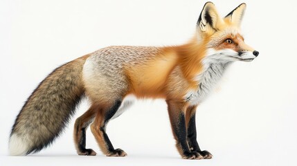 Obraz premium Alert red fox standing side view on white background