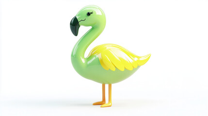Fototapeta premium A 3D stylized cartoon of a flamingo in mint green and light yellow tones, hyper smooth features, polished and clean rendering, minimalist cartoon design, perfectly clear and vibrant against a pure whi