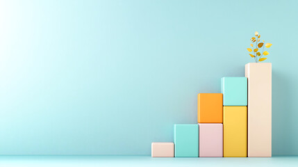 Colorful blocks representing growth and progress with plant