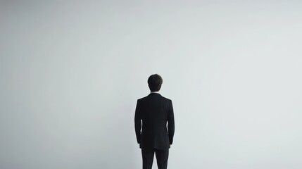 Fototapeta premium Businessman in suit standing showing gestures and giving presentation on isolated white background