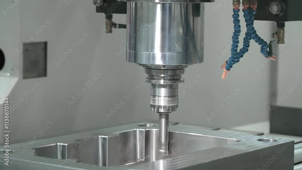 Poster the milling process on cnc milling machine. the metal working concept on the milling machine.