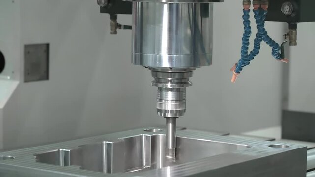 The milling process on CNC milling machine. The metal working concept on the milling machine.