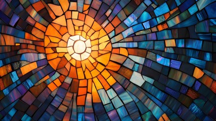 Fototapeta premium Abstract Mosaic Sunburst Design In Warm And Cool Tones