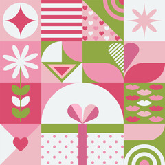 Geometric Love Valentines Day Bauhaus Pattern