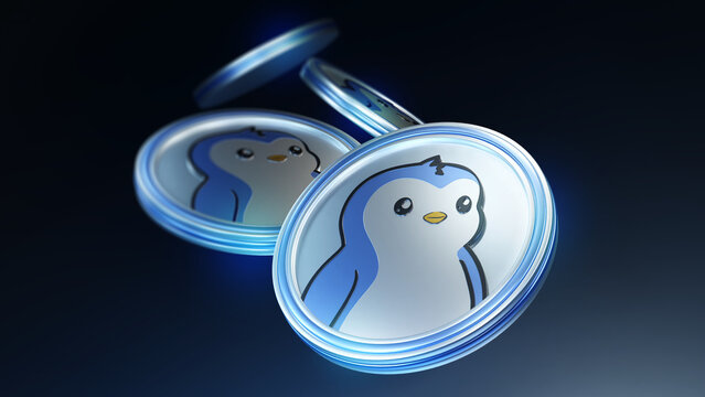 PENGU logo and coins with shiny effect