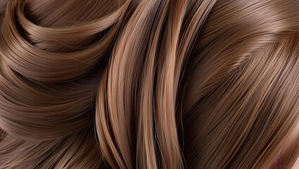 Mocha mousse hairstyle, background, banner of beautifully styled smooth shiny brown hair, fashion color trend 2025