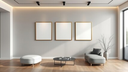 A mockup of modern wall art displayed in a sleek room, with a preview of how it will look in a contemporary space, aesthetic, minimalist