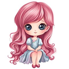 Cute anime girl with pink hair. Concept of kawaii, fantasy, and childhood.