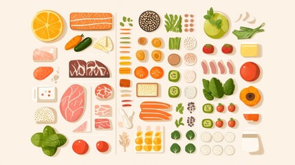 A variety of colorful food ingredients arranged for culinary inspiration.