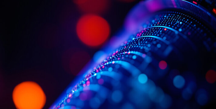 Glowing Streams of Data Flow Through Futuristic Server Array