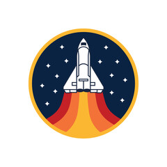 Shuttle ship space craft rocketship Emblem stickers patch vector Illustration