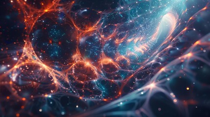 Obraz premium Abstract cosmic nebula with glowing energy and particles.