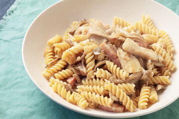 キノコとベーコンのパスタ