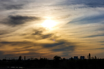 Naklejka premium Background sky with sunset and landscape silhouette