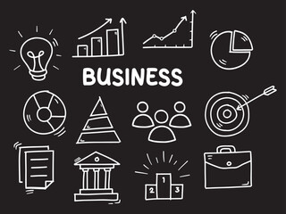 Set of icons with business, marketing theme. With doodle style. For layout, website, graphic design.