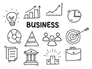 Set of icons with business, marketing theme. With doodle style. For layout, website, graphic design.