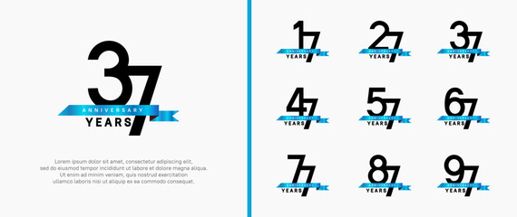 anniversary logo style set. vector design black color with blue ribbon for celebration moment