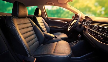 The front seats and headrests in this modern car interior are incredibly comfortable, 