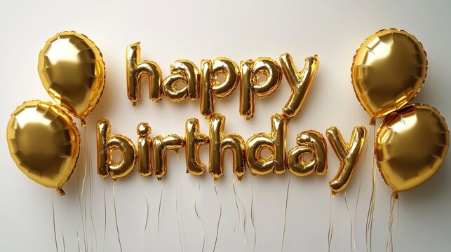 Golden Balloons Happy Birthday Message - Festive Celebration