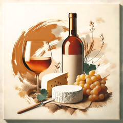 Naklejka premium O Visual Sofisticado dos Queijos e Vinhos na Criação Digital