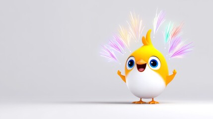 Obraz premium A cheerful cartoon bird with colorful sparks around it.