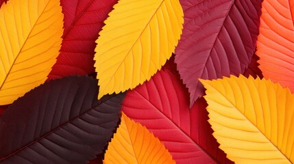 Fototapeta premium Colorful autumn leaves in various shades of red, yellow, and orange.