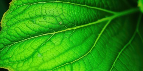 Obraz premium close-up of lush green leaf with intricate veins and vibrant color, fresh, biology, green